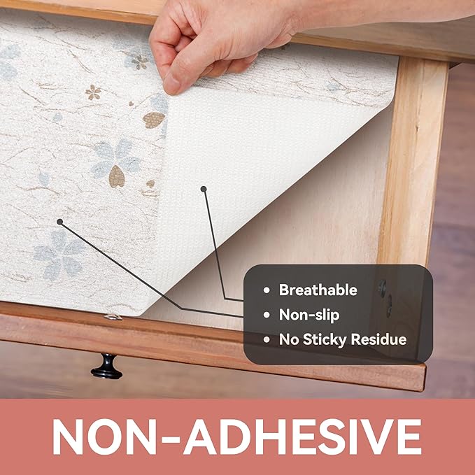Ray Star Shelf Liner, 12in x 10FT Non Adhesive Floral Cabinet Liner for Pantry Refrigerator Drawer, Strong Grip Non Slip Waterproof Easy Trim, Durable Shelf Liners for Kitchen Cabinets Organization