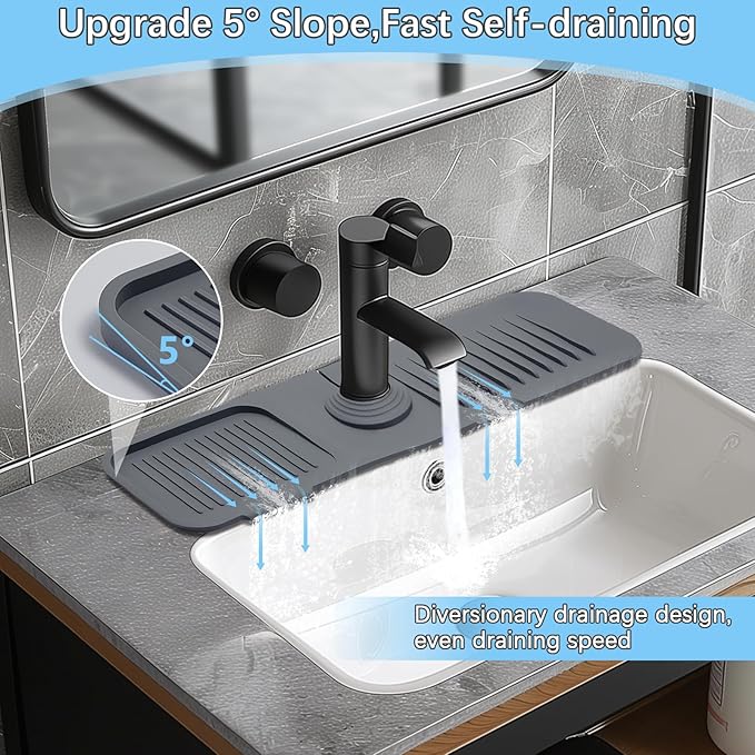 DTXIAQIAO 14.5 * 5.5 Inch Large Non-Slip Base,Multi-Surface Protector for Kitchen,Bathroom,Laundry,RV,Easy Clean Water Deflector Accessory(Dark Gray)