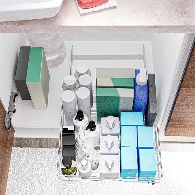 Home Zone Living Pull Out Kitchen Cabinet Organizer with Slide Out Drawer for Space Saving Storage, 20” W x 21” L