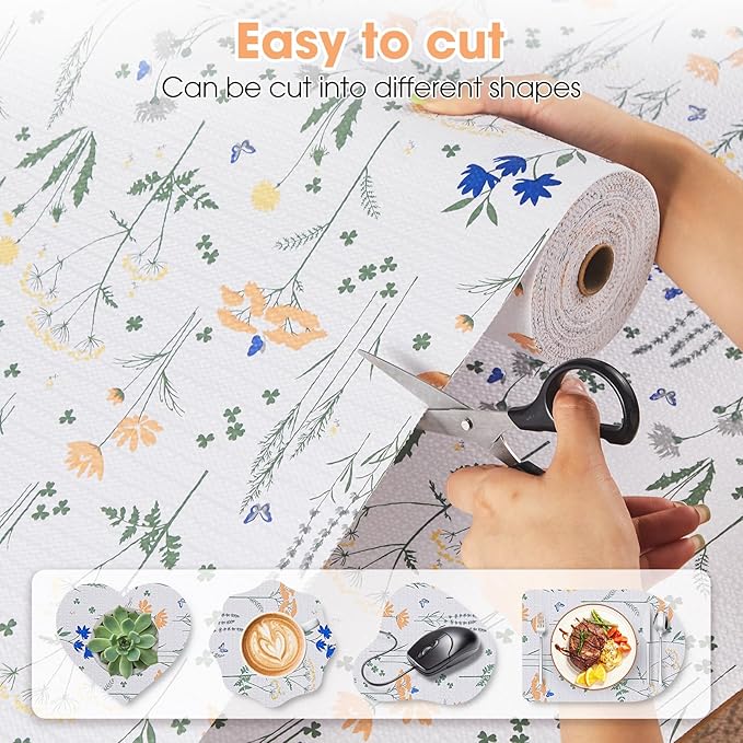 ALIUNI Drawer and Shelf Liner, Non-Slip Kitchen Cabinet Liners Non-Adhesive Thick Strong Grip Waterproof Washable Mats Protect Dresser Shelves Cupboard Bathroom Cabinets, Flower, 12 in X 10 FT