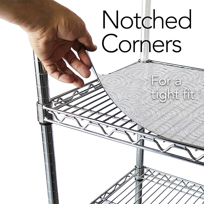 RESILIA Shelf Liner Set for Wire Shelving Units – 4 Pack, 24 Inches x 48 Inches, Clear Swirl Spiral Pattern, Anti-Slip, Heavy Duty, Made in The USA, for Kitchen, Bathroom, Garage Storage, Made in USA