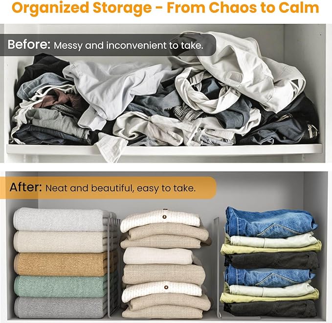 OKPOW Shelf Dividers for Closet Organization - 10" Tall X 12" Deep Acrylic Clear Separators for Clothes Purse - Vertical Wood Cabinet Shelf Divider Handbag Storage for Sweater Organizer Wife 4 Pack