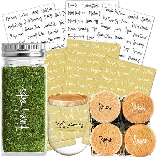 278 Pcs Clear Spice Labels Stickers Preprinted Waterproof,Small-Stickable -Removable,139 Black+139 White Handwriting Letters, Work on Salt Pepper Seasoning Jars