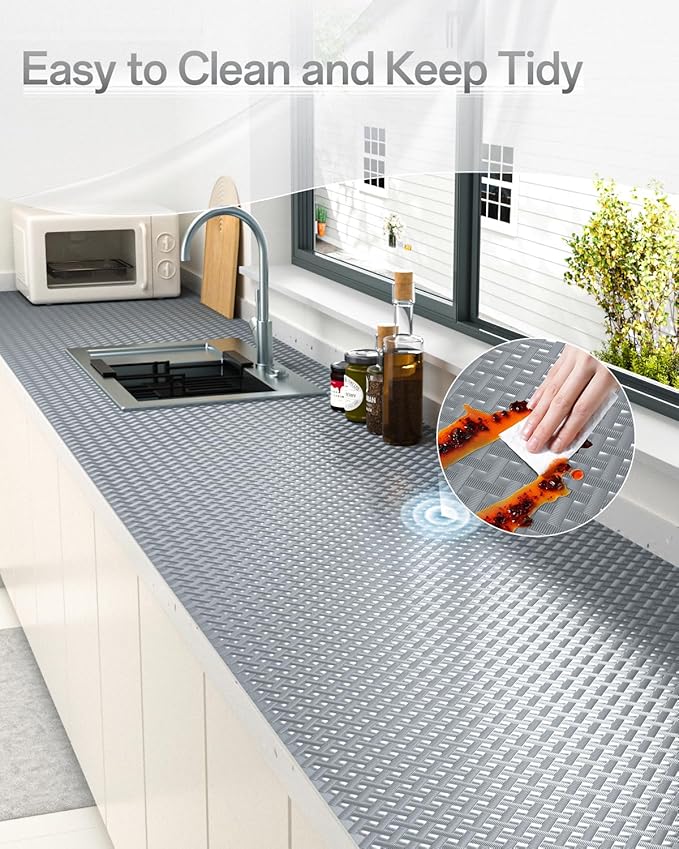 Shelf and Drawer Liner for Kitchen Cabinet, Non-Adhesive 24in x 360in Waterproof Contact Paper Refrigerator Liners Thickened Durable EVA Material Non Slip Mat for Dresser Cupboard Pantry Protector