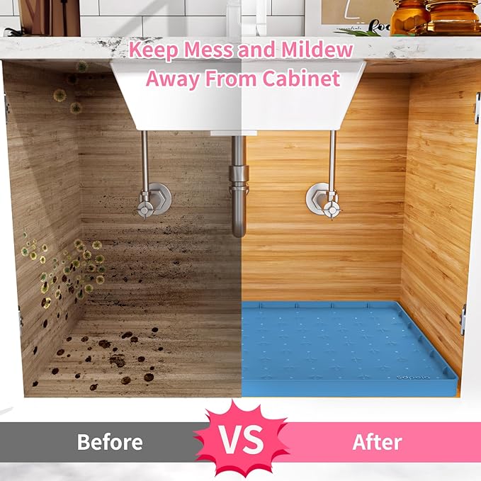 Sdpeia Under Sink Mat 25"×19" Waterproof Silicone Cabinet Liner & Sink Protector for Kitchen & Bathroom, Multi-Purpose Organizers Tray for Pets, Laundry, Cat Litter Mat