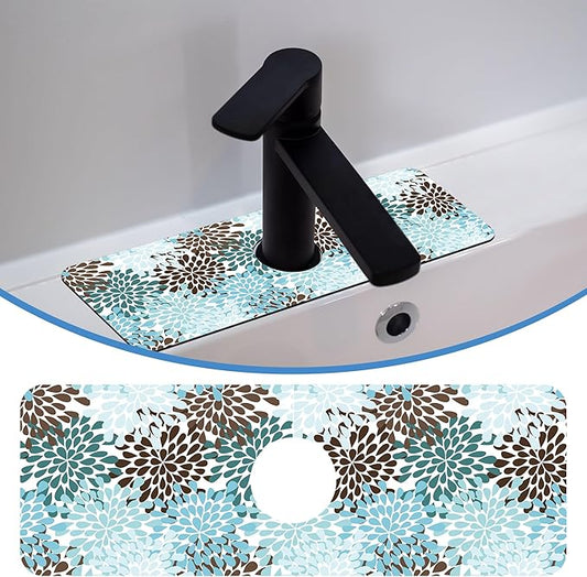 Faucet Mat Splash Guard Colorful Rain Drop, Soft Diatom Mud Material, Strong Water Absorption, Non-slip,Easy to Clean for Bathroom, Kitchen 15"X5.5"
