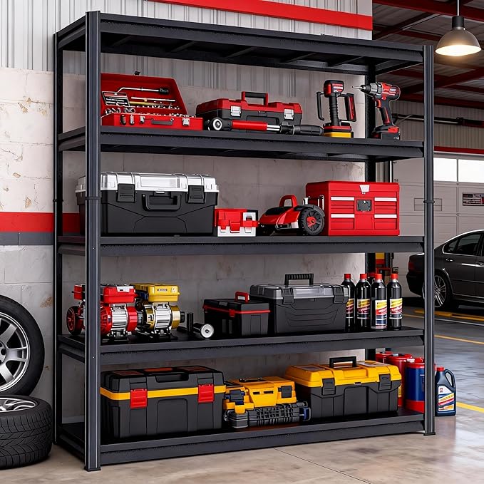 Metal Garage Shelving Unit, Heavy Duty 5-Tier Adjustable Storage Rack, Steel Shelving,3000 lbs Capacity, Industrial Shelves for Heavy Tools and Equipment (5-Tier 77.44" H x39 W x 17.77" D)