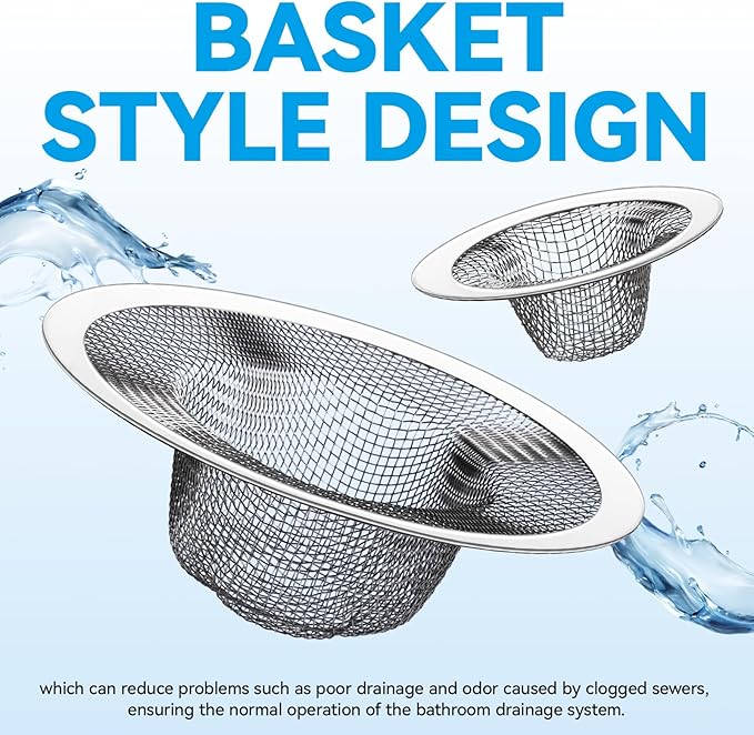 HNYYZL 4.5" Top / 2.5" and 2.125" Top / 1" Basket Drain Strainer, 4Pcs Sink Drain Hair Catcher, Bathroom Sink Drain Strainer