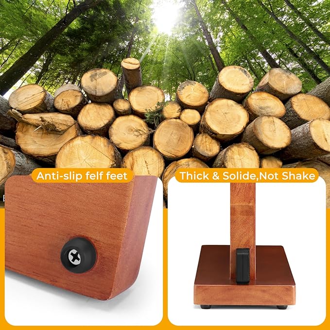 Magnetic Knife Block with Sharpener, Double-Sided Magnetic Holder & Knife Sharpening Stone,Wood Countertop Knives Block Holder,Knives Storage Organizer Rack, No Knives Included