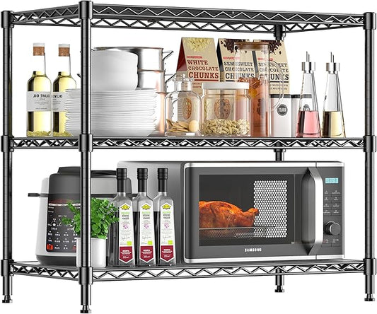 3-Tier Storage Shelves 795LBS Metal Shelving Unit, Adjustable Wire Rack Small Shelf Organizer with 3 Shelf Liners for Kitchen Pantry Office Bedroom Closet Garage 24" W x 14" D x 30" H Black