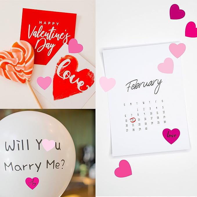 1200 PCS Pink Heart-Shaped Stickers, 10 Gradient Pink Designs Self-Adhesive Labels with Perforation Line in Roll, Use for Valentine's Day, Award Charts, Teachers & Classrooms, Bookmarks (3/4" Each)