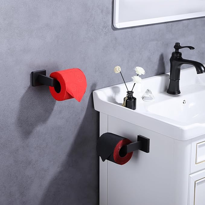 LANC Black Toilet Paper Holder, Bathroom Toilet Paper Roll Holder Wall Mounted, Modern Matte Black TP Holder for Bathroom Kitchen Stainless Steel, Left and Right 2 Pack, A8807MB-LRP2