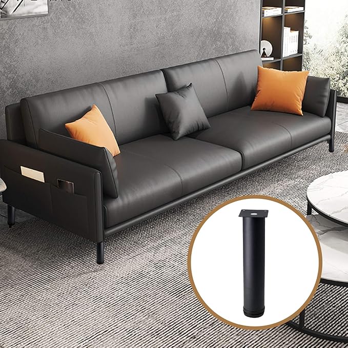 Set of 4 Stainless Steel Furniture Legs 10 Inch, Adjustable Round Cabinet Legs 2" Dia Kitchen Feet, Metal Replacement Legs for Cabinet Sofa Couch Shelves Table (Black)