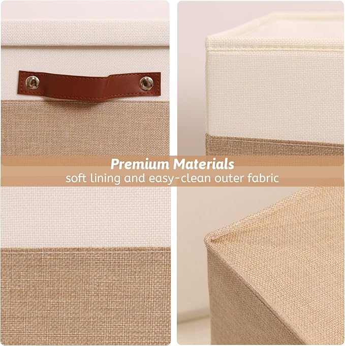 HOdo Home Fabric Storage Bin with Lid and 2 Bold Handles, Collapsible Large Canvas Storage Baskets for Organizing Shelf Nursery Home Closet (White&Yellow, 15L×11W×10H - 3Pack)