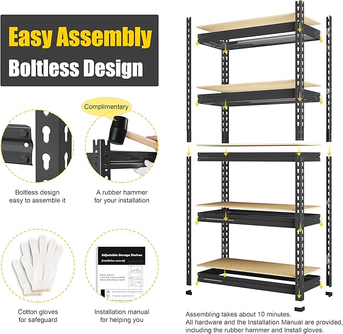 PrimeZone Storage Shelves 3 Pack 5 Tier Adjustable Garage Storage Shelving, Heavy Duty Metal Storage Utility Rack Organizer Shelf Unit for Warehouse Pantry Closet Kitchen Basement, Black