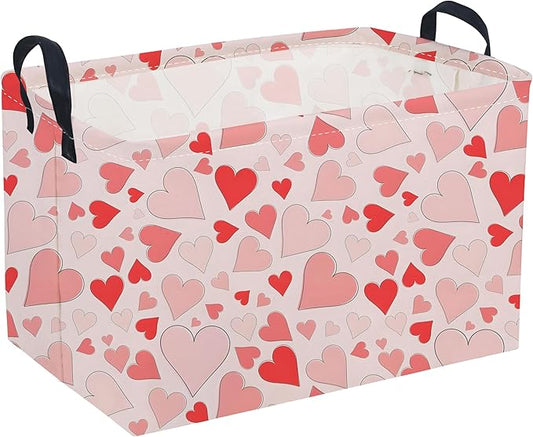 Sanjiaofeng Rectangular Valentine's Day Basket Love Storage Bins,Girls Storage Basket with Handles.Clothers,Books,Kid's Gifts Bins. (Colorful Love)
