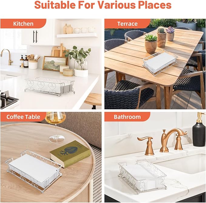 Napkin Holder & Guest Towel Tray - Stainless Steel Disposable Paper Towel Dispenser for Bathroom, Table, Kitchen Countertop, Dinner Table, Vanity