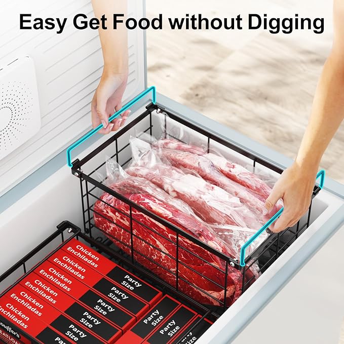 iSPECLE Freezer Organizer Bins - 3 Pack Deep Freezer Organizer Bins for 5-7 Cu.Ft Chest Freezer, Stackable Wire Baskets to Maximize Space, Easy Access Food No More Digging, Heavy Duty Easy Install
