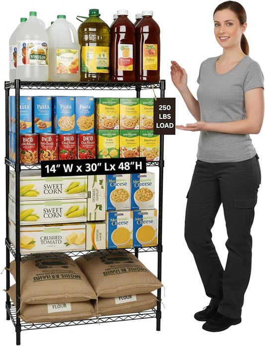 Displays By Jack 4 Tier Wire Shelving Unit Storage Rack, Metal Heavy Duty Utility Organization Units for Products Plant Standing Shelf, Pantry, Garage, Shelf Stand, Black, 14" W x 30" L X 48" H