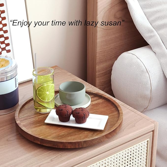Lazy Susan Organizer for Kitchen, Acacia Wood Turntable for Cabinet, Pantry, Table, Countertop, Vanity, Spice Rack（Medium）