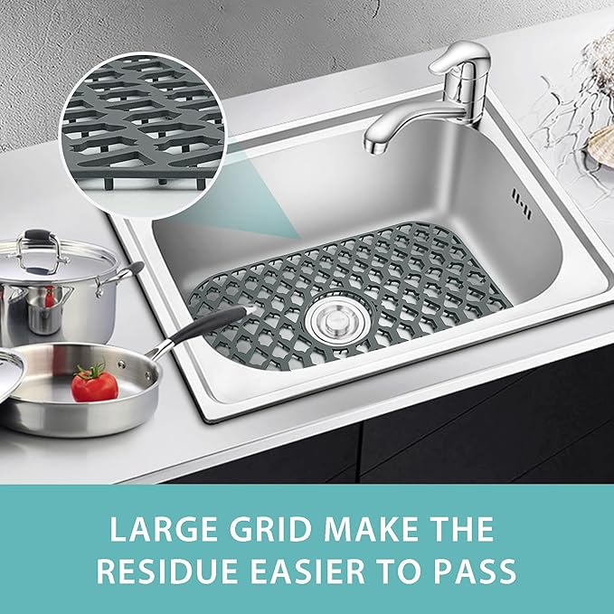SAMSIER Sink Protectors for Kitchen Sink 13x11 &16x12 &19x14 &22x13 &24x13 &26x14 &28x14 &30x16, Large Silicone Sink Mats Grid for Bottom of Farmhouse Sink (19”x13”, Center Drain)
