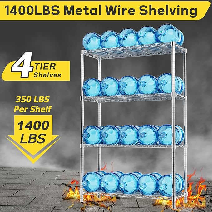 MODCART Storage Shelves, 36" L x 14" W x 54" H Heavy Duty Garage Wire Shelving Unit Loads 1400LBS, 4-Tier Adjustable Metal Industrial Utility Shelf Rack for Kitchen, Laundry Room, Basement