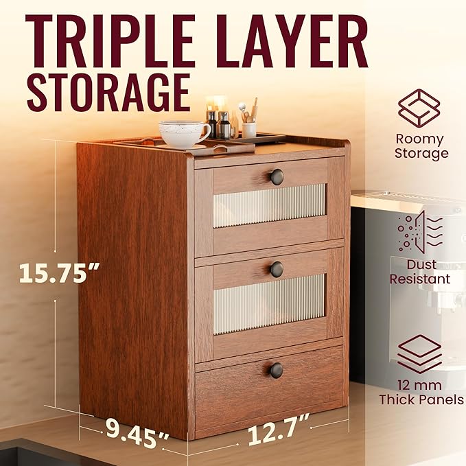 Bread Box for Kitchen Countertop, 3 Layer Farmhouse Countertop Bread Storage with Magnetic Closure Window Bread Storage Container Bin for Kitchen, Pantry (Brown)