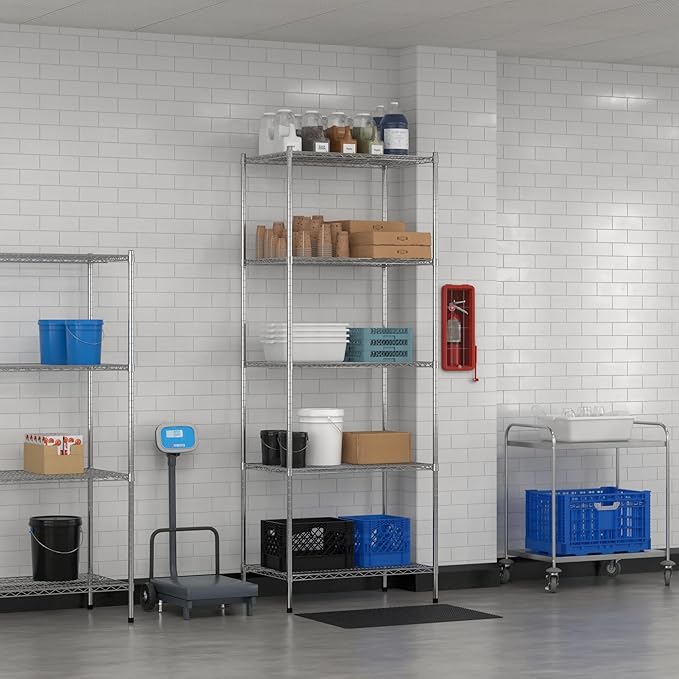 Commercial NSF Listed Chrome Stationary Wire Shelving Kit 24" x 36" x 96", with 5 Shelves Perfect for Warehouse, Walk-in Refrigerator, Freezer, Grocery Store, Restaurant, Dishroom