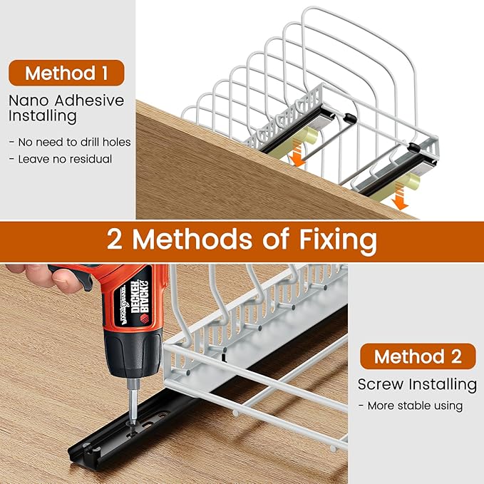 Housolution 1 Pack Baking Tray and Cookie Sheet Organizer, Cutting Board Organizer with 2 Using Methods, Bakeware Muffin Tin Storage Rack with 10 Adjustable Dividers for Cabinet, White