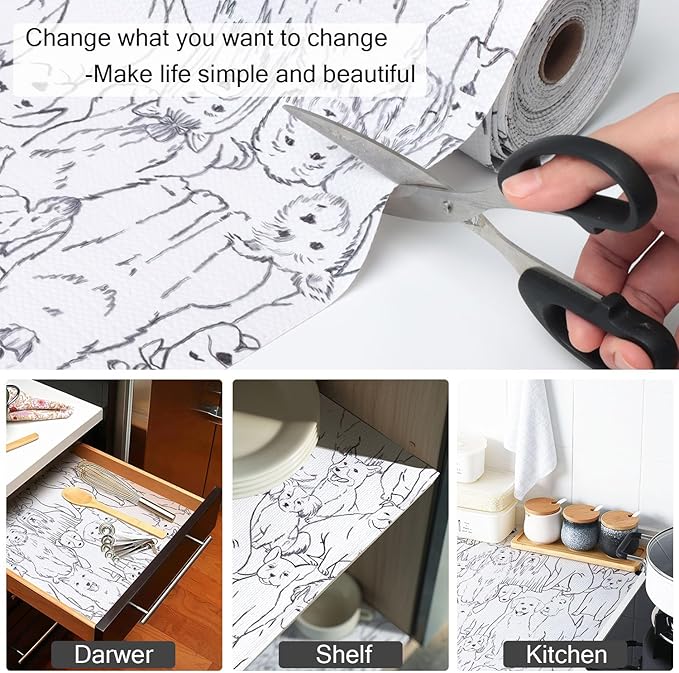 Amiitay Animal Shelf and Drawer Liner for Cabinets, 12IN x 20FT Non-Adhesive and Strong Non-Slip Dog Shelf Cabinet Drawer Liners for Kitchen, Waterproof Cupboard Liners,Easy to Clean