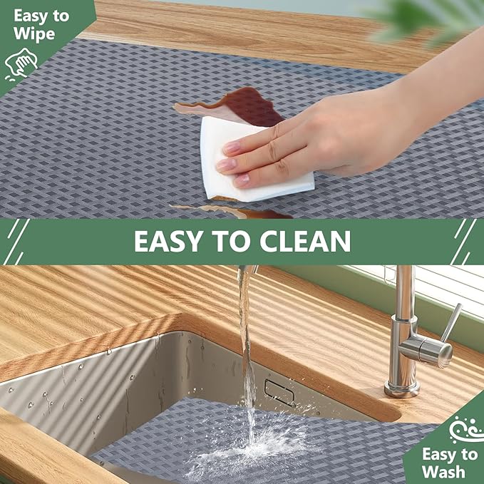 Origuuds Shelf Liners, Non-Adhesive Drawer Liner, Waterproof & Oil-Proof Kitchen Cabinet Cupboard Liner Plastic EVA Material BPA Free Fridge Liner Mats Paper Protector for Shelves (Grey/24in x 240in)
