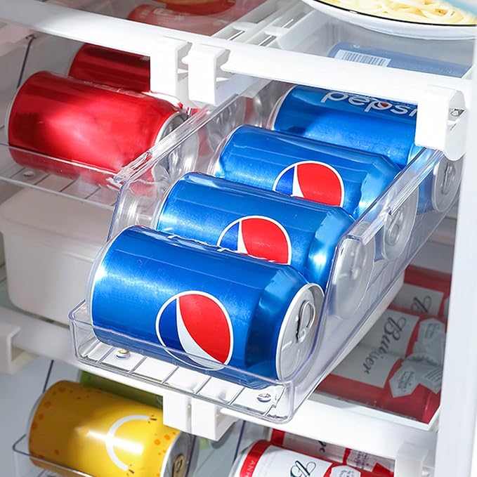 Refrigerator Drawer Can Organizer, Hanging Pull Out Shelf Storage for Soda, Egg, Fruit, Vegetable, Meat - Transparent Container Fits All Fridges