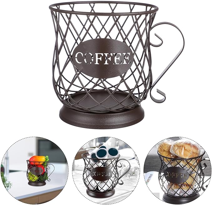 Metal Coffee Pod Storage Basket Organizer Coffee Capsule Holder for Kitchen Brown European Style