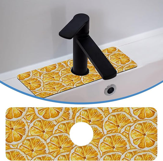Yellow Fruit Lemon Faucet Mat Splash Guard Yellow Fruit Lemon, Soft Diatom Mud Material, Strong Water Absorption, Non-slip,Easy to Clean for Bathroom, Kitchen 15"X5.5"