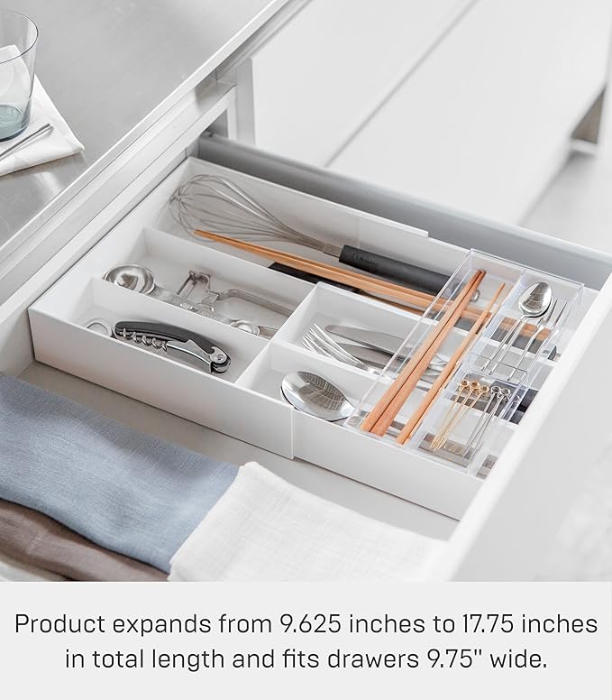 YAMAZAKI Home Tower Expandable Cutlery Drawer Organizer - Kitchen Silverware Utensil Storage Tray - Abs Plastic