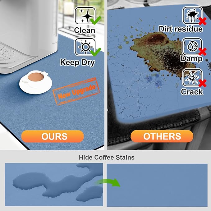 Dish Drying Mat & Coffee Mat for Kitchen Counter, Absorbent Microfiber Waterproof Mat with Non-Slip Backing, Multi-Size Multi-Color Options, Sink and Coffee Bar Accessories