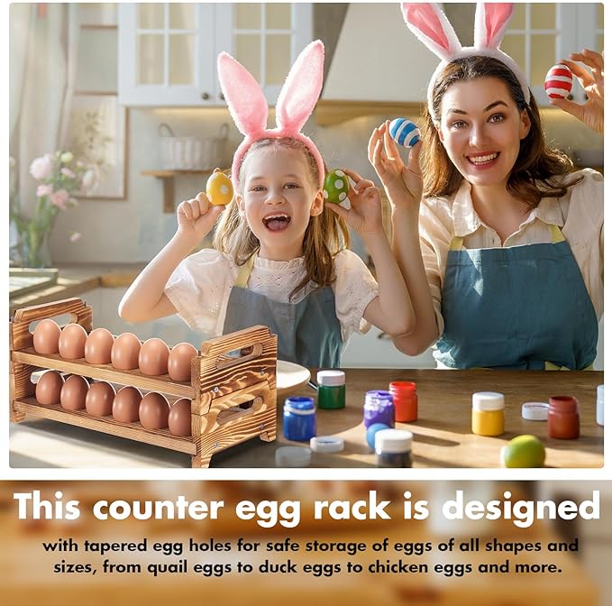 Maxcheck 6-tier Stackable Egg Holder Wooden Egg Storage Rack with Handles Shelf Storage up to 108 Countertop Organizer for Kitchen, Refrigerator