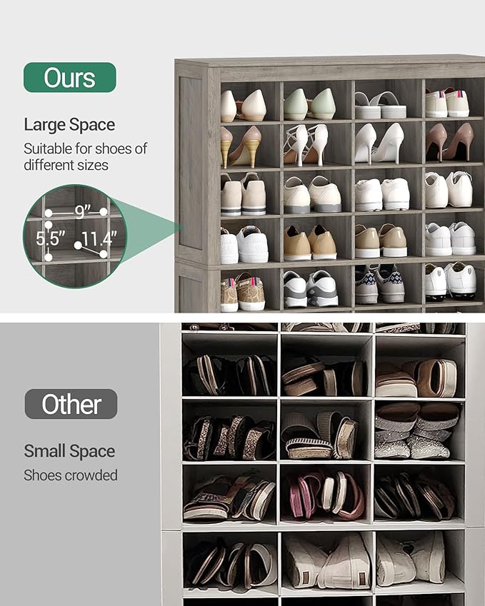 Shoe Storage Cabinet, 48 Pairs Free Standing Closet Organizer, 9 inch Widened Cell Wood Shoe Organizer, 12 Tiers Vertical Space Saving Shoe Rack for Entryway, Cloakroom, Greige SR39605X