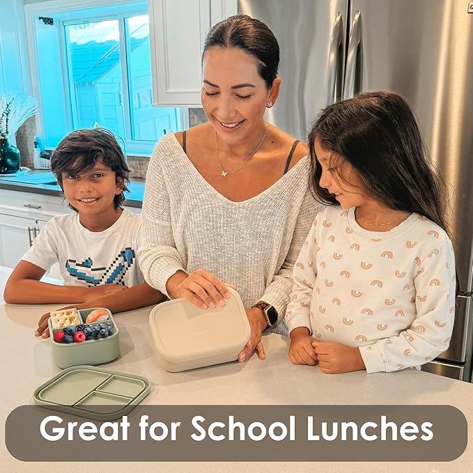 Ali+Oli Silicone Bento Box (Blush) Lunch Box for Kids, Toddlers, Preschoolers & Adults | BPA-Free and Spill-Proof | Ideal for School, and On-the-Go Meals| Perfect for Lunch, Snacks, and Meals