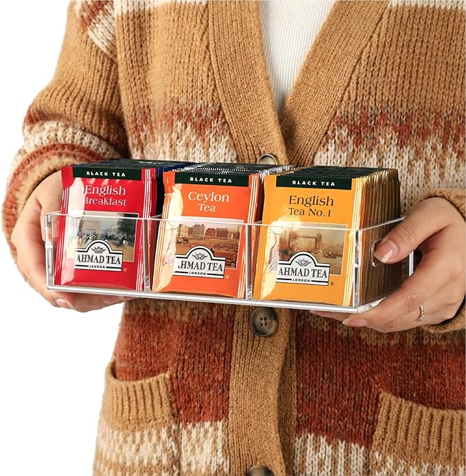 Tea Bag Organizer, Small Clear Tea Bag Holder for Drawer Kitchen Cabinets Pantry Countertops Organizers Storage, BPA-Free Acrylic Coffee Pods, Sugar Packets,Plastic Teabag Bins Home Organizer