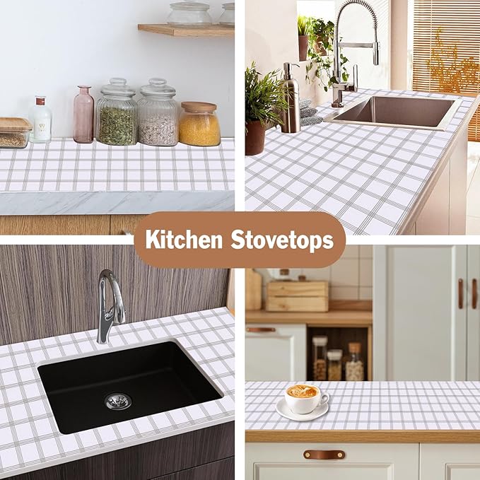 Shelf Liners for Kitchen Cabinets 12in x 20FT, Non Adhesive Drawer Liner White Square Thickened Shelf Liner Non-Slip Easy to Clean for Tool Box Refrigerator with Knife and Tape Measure