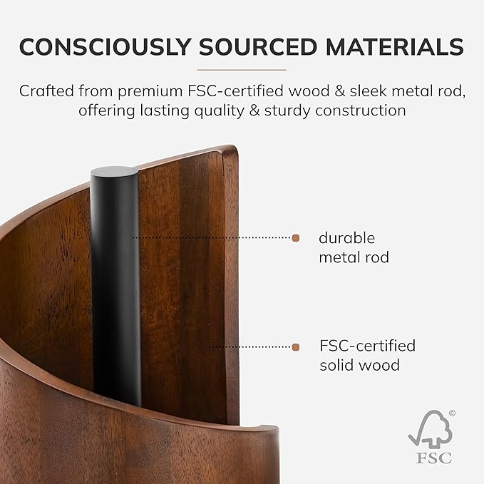 Anji Mountain Paper Towel Holder Countertop with Mango Wood Round Base and Iron Holder,Holder Stand for Kitchen Roll Organize,Wooden Paper Towel Holder for Kitchen Dining Table Home Decor