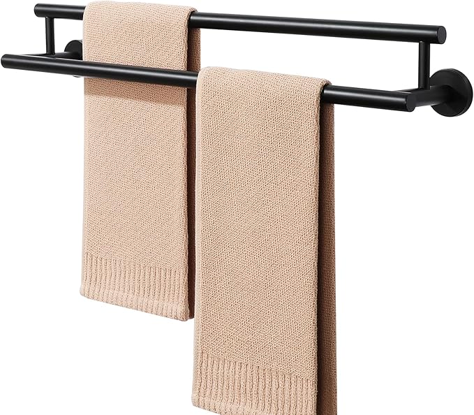 Alise Black Double Towel Bar,24-Inch Towel Rack for Bathroom Wall Mounted,SUS304 Stainless Steel Bathroom Towel Holder,Space-Saving Hand Towel Holder,Towel Rail Hanger for Wall, Kitchen