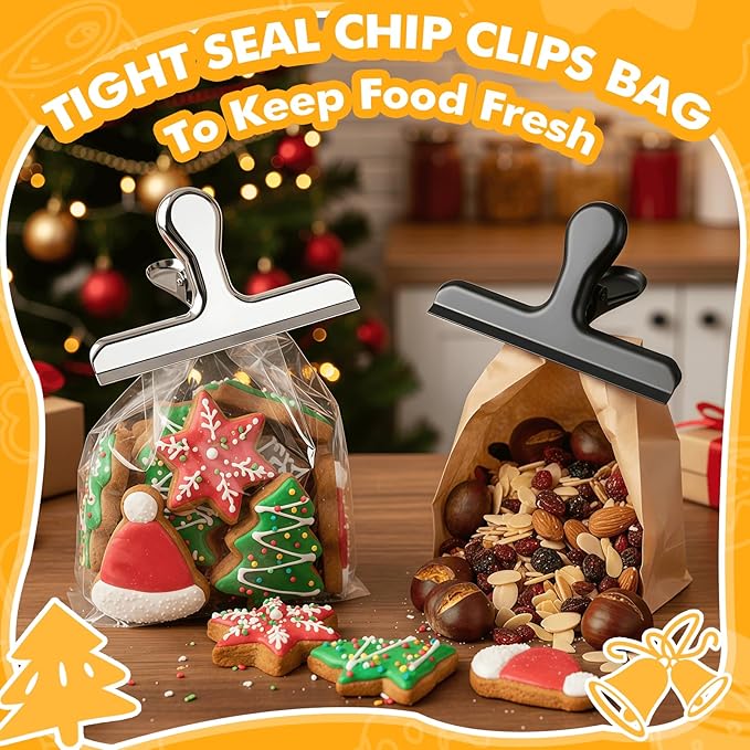 12Pack Heavy Duty Chip Bag Clip for Food, Sliver Metal Chip Clips for Food Storage, Stainless Steel Bag Clips, for Food Packages Kitchen and Office, 5 Inches