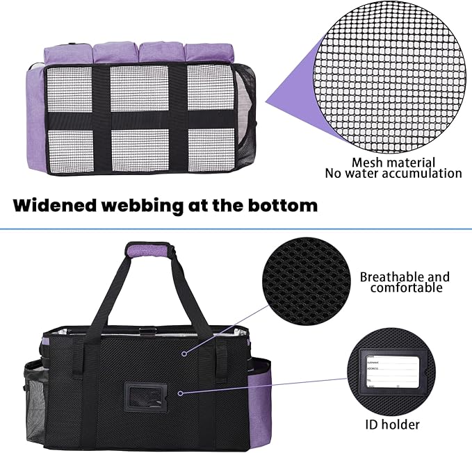 Timoxi Extra large Cleaning Caddy Bag Built-in Sturdy Support Board, Cleaning Organizer with Detachable Divider, Cleaning Supply Tote with Adjustable Shoulder Strap (Purple, 19'' x 11'' x 11'')
