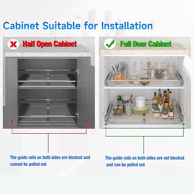 2Pack Expandable Pull Out Cabinet Organizer,12.2~17.9" W x 22.5" D Heavy Duty Slide Out Shelves Adjustable Height Cabinet Pull Out Shelves,Expandable Width Spice Rack Organizer for Kitchen