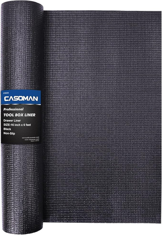 CASOMAN Professional Tool Box Liner and Drawer Liner, Black Anti Slip Toolbox Matting, Adjustable Thick Cabinet Shelf Liners, 16 inch (Wide) x 6 feet (Long)