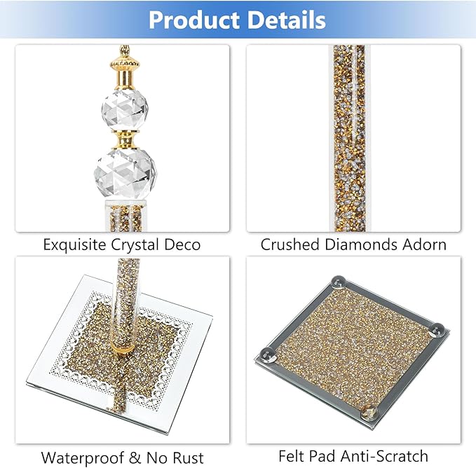 Gold Paper Towel Holder, Bling Crystal Paper Towel Roll Holder, Decorative Standing Paper Towel Holder for Kitchen Countertops Bathroom, Paper Towel Dispenser with Weighted Base (Square/Gold-A)
