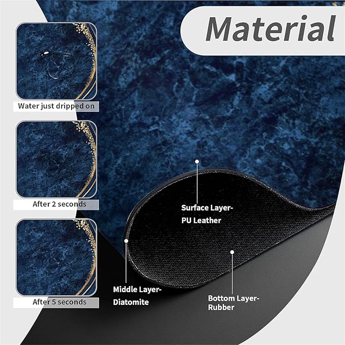 Kitchen Sink Splash Guard，Dark blue gold marble Faucet Mat Sink Gadgets-Super Absorbent Fast Drying Mat Drip Catcher for Kitchen, Bathroom,Sink Mat, Dish Drying Mat, Bathroom(15" X 5.5" )