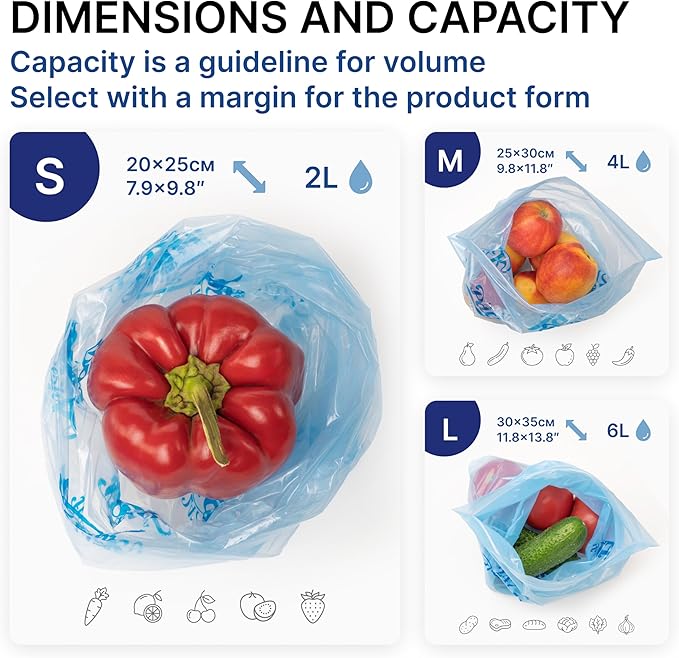 Freshpack 247 Food Bags – Tear-Off Bags on a Roll, Reusable, Ethylene Absorption Helps Keep Food Fresh up to 3× Longer – Biodegradable, BPA-Free, UV-Shielded, SGS Tested (Small)